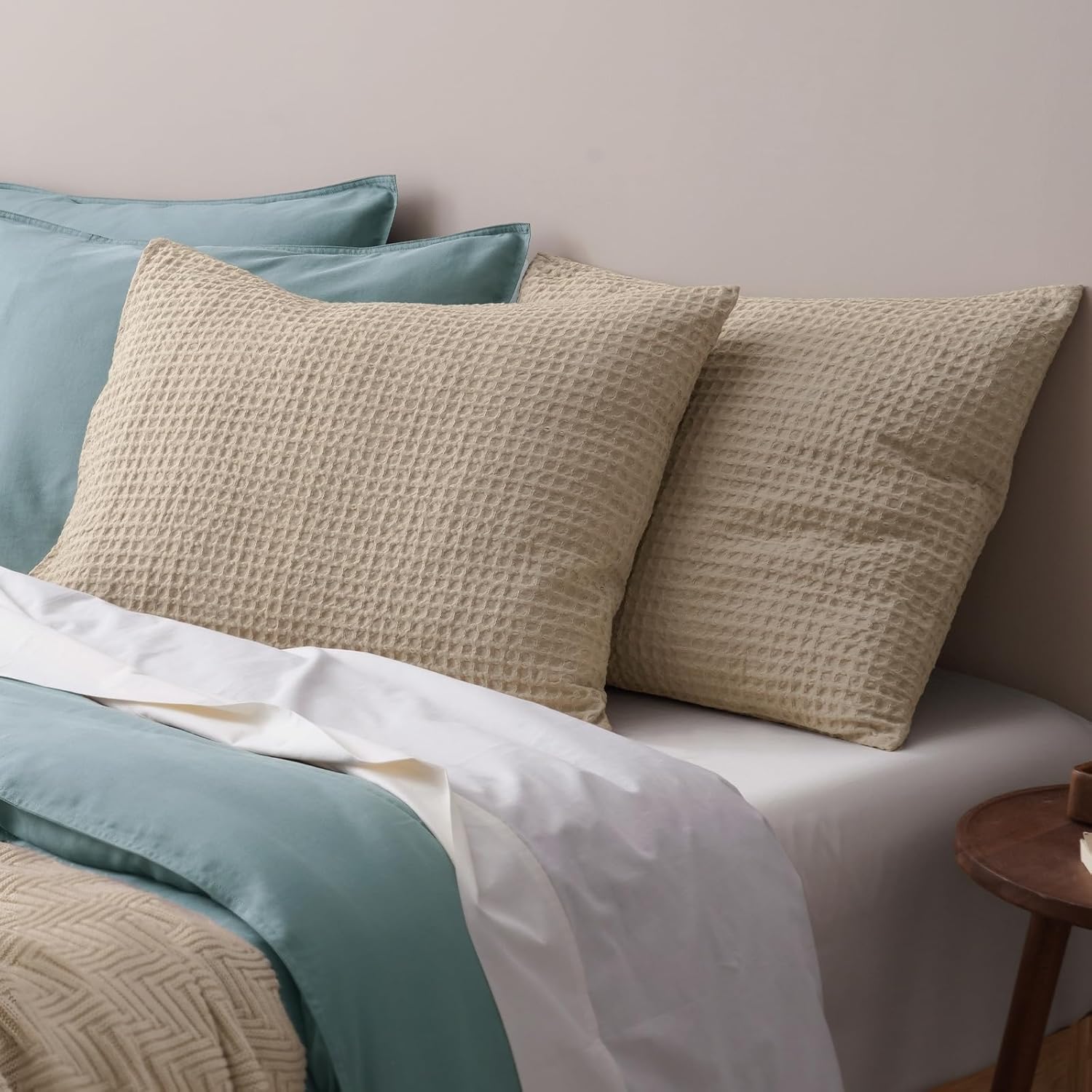 Phf Ultra Soft Waffle Weave Pillow Shams Queen Size, No Insert, 2 Pack 20" x 30" Pillowcases, Breathable & Skin-Friendly Pillow Cases, Styli…