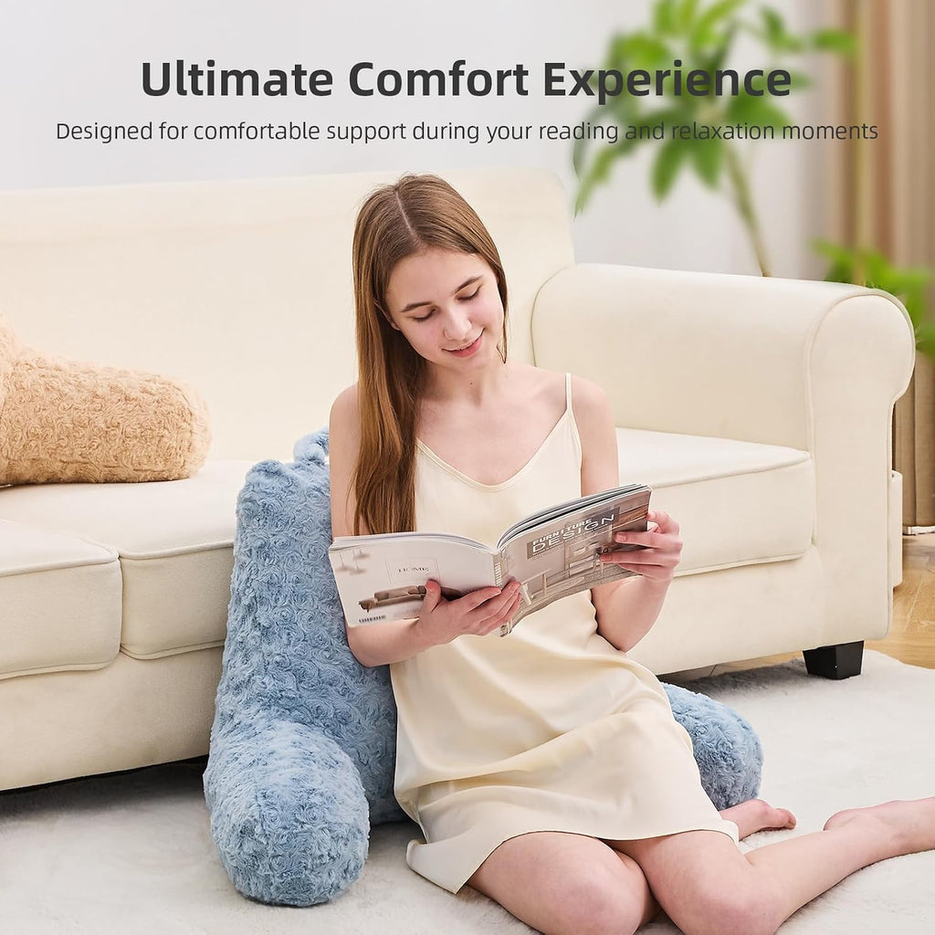 Reading Pillow, Rose Velvet Back Pillow with Arms for Bed Sitting Up, Bed Pillow for Adult Children, Backrest Pillows with Washable Cover…