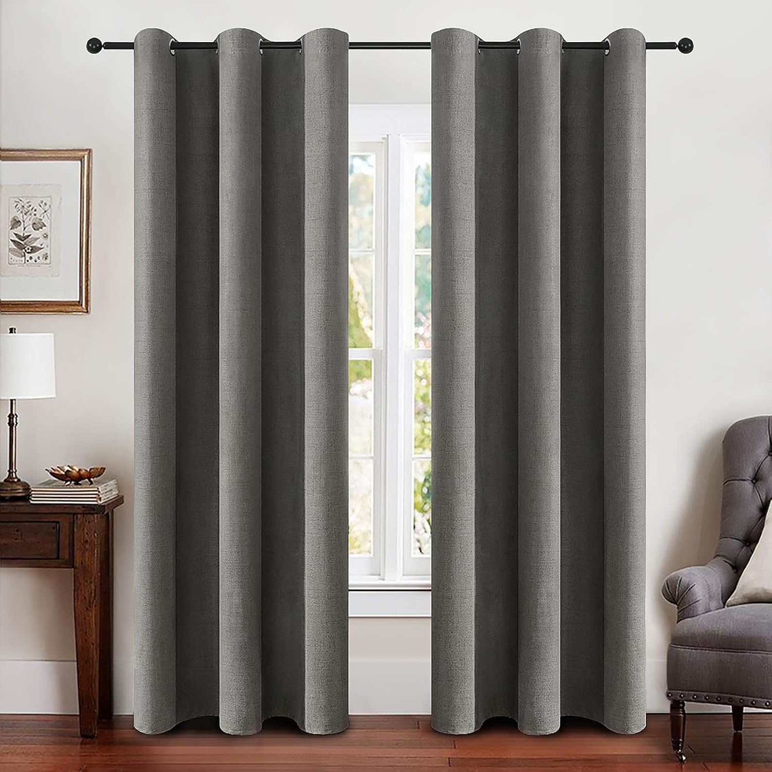 Miulee Linen Blackout Curtains and Drapes 100% Room Darken Thermal Insulated Grommet Window Panels with Coating 2 PCs W 42 x L 90 inches Da…