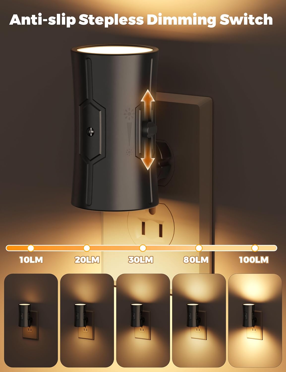 Fesnne Night Light, 2-Pack Dimmable Plug-in Night Light with 90°Rotatable Plug, 0-100LM Adjustable Brightness, 3000K Warm White, 1W Ultra L…
