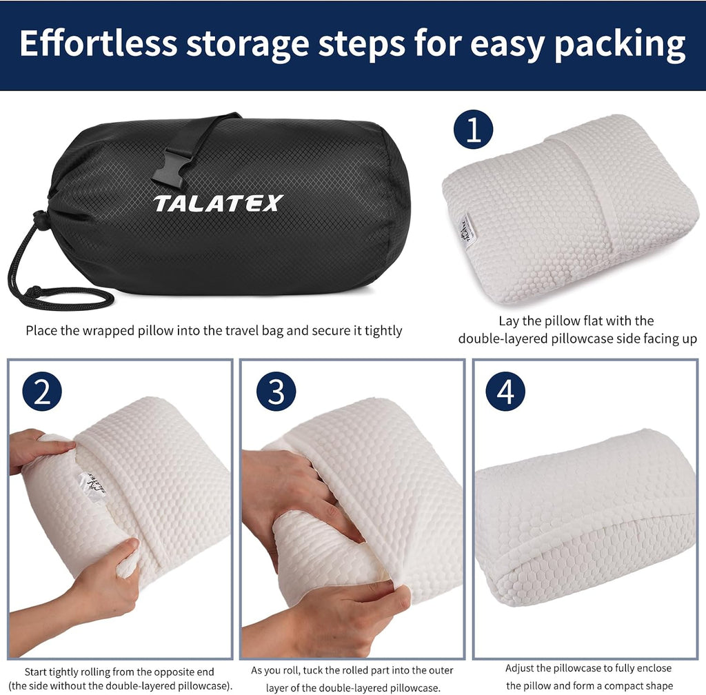 Talatex 100% Natural Premium Talalay Latex Travel Pillow, Camping Pillow, Small Camping Pillow with Compressible Stuff Sack, No Memory…