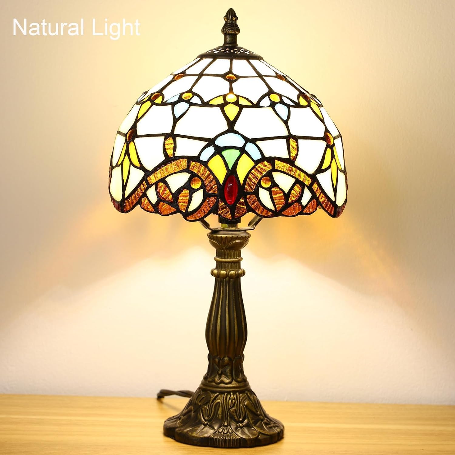 Tiffany Style Table Lamp, Baroque Style Stained Glass Lamp, 8 Inch Small Antique Lamp, for Bedside Nightstand Bedroom Living Room Home…