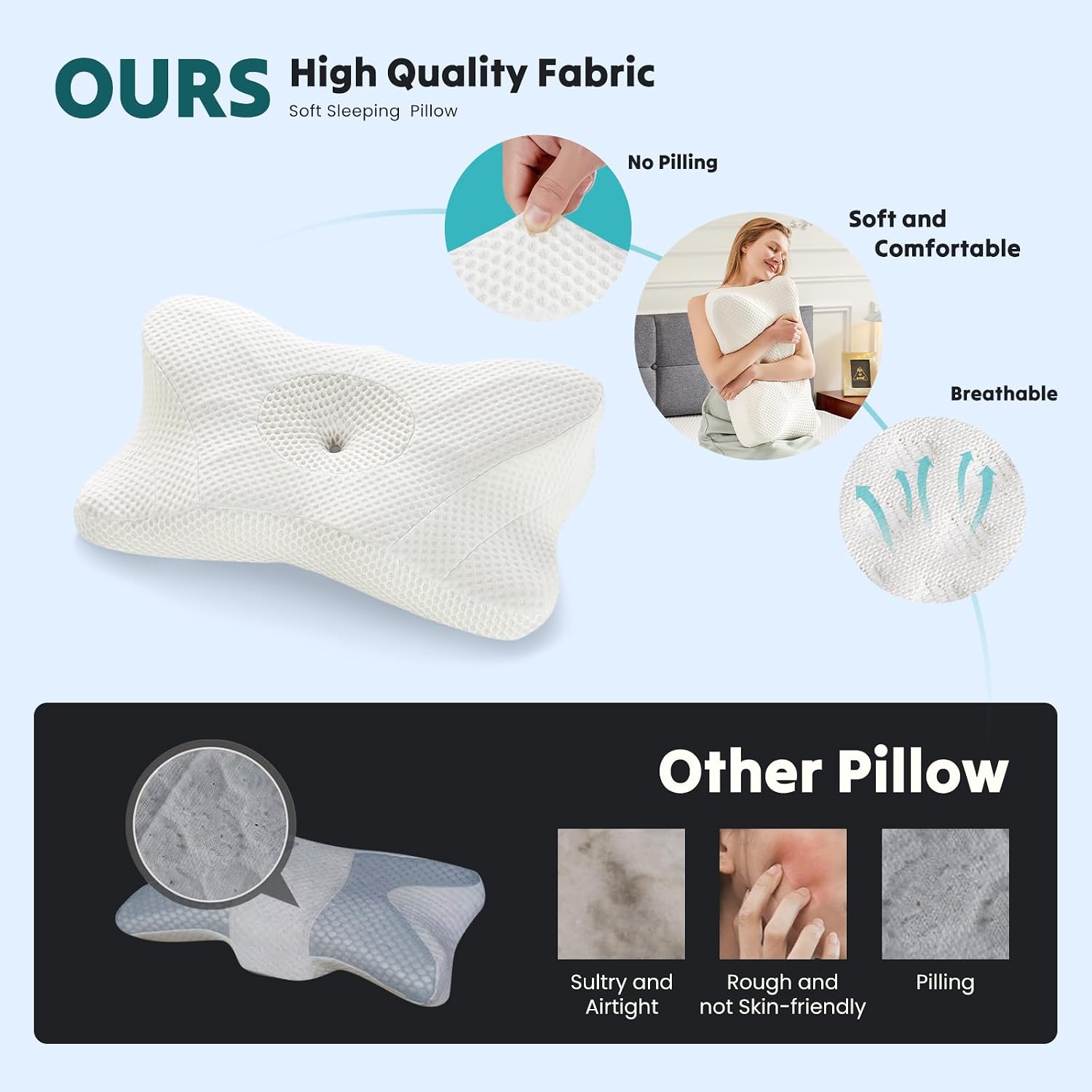 DumosLifestyle DUMOS Cervical Neck Pillow, Cooling Ergonomic Memory Foam Pillows for Neck with Breathable Pillowcase, Dual Height Orthopedi…