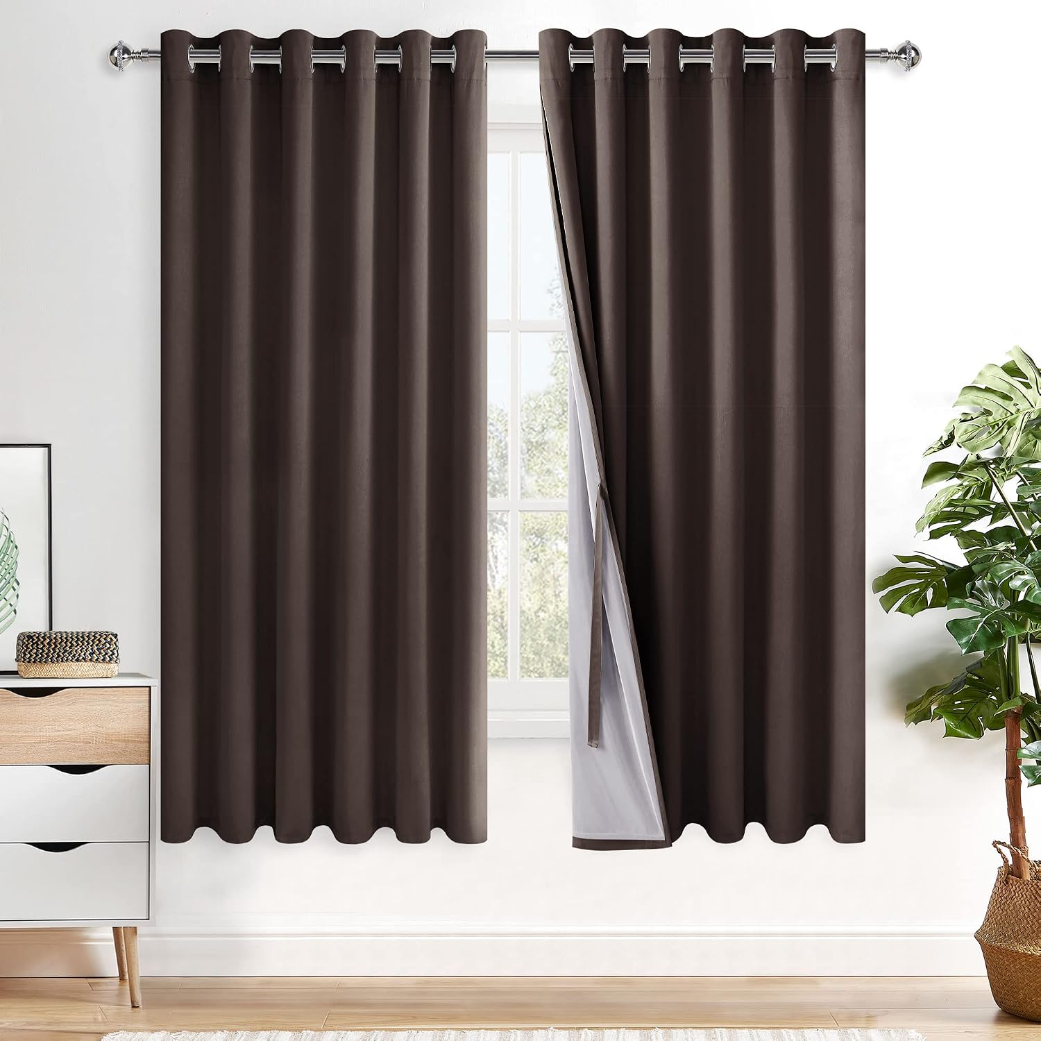 Xwzo 100% Blackout Curtains with Tiebacks- Heat and Full Light Blocking Window Panels with Grommets for Bedroom/Nursery, 63 Inches Long The…