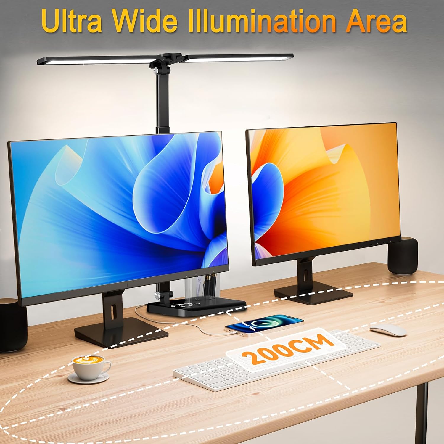 CHARYJOD Retractable Dimmable LED Desk Lamp with USB Charging Port, 50 Lighting Modes Dual Swing Arm Architect Adjustable Table Lamp…