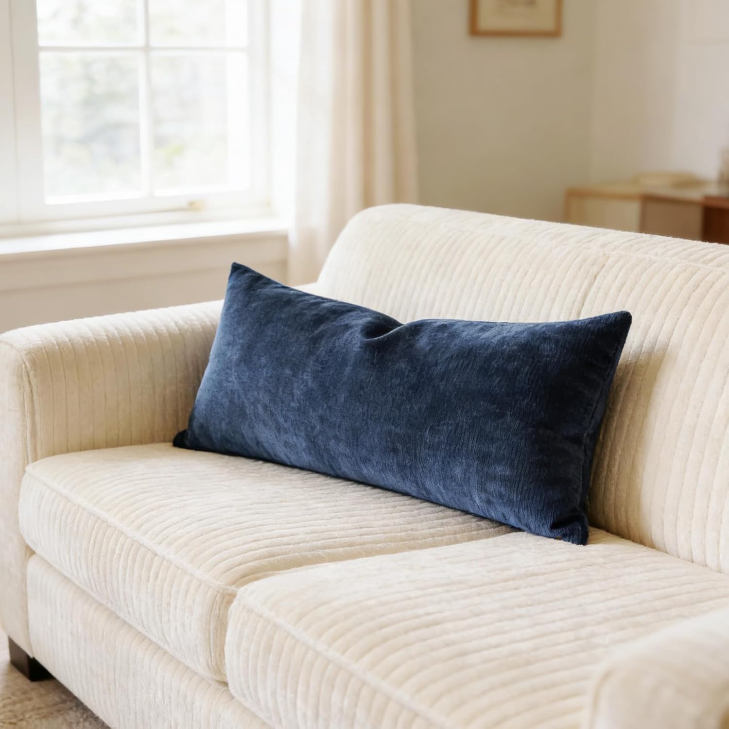Slow Cow Chenille Rectangular Pillow Cover Pillowcase Decorative Lumbar Throw Pillow Cover for Couch Sofa 12 x 24 Inches Navy Blue