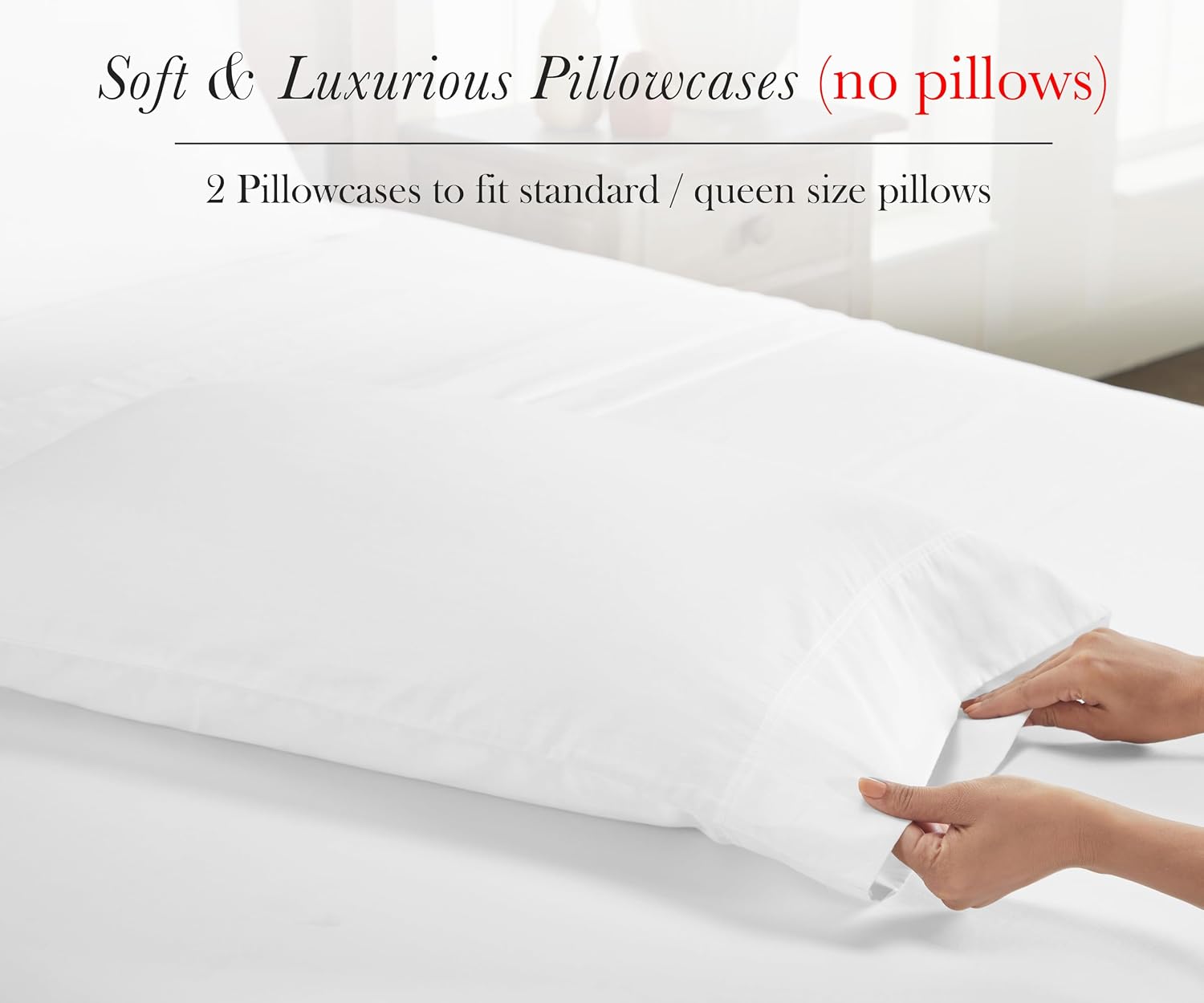 CaliforniaDesignDen California Design Den 100% Egyptian Cotton Pillow Cases Queen Size Set of 2, Sateen Weave, Soft & Breathable White Pill…