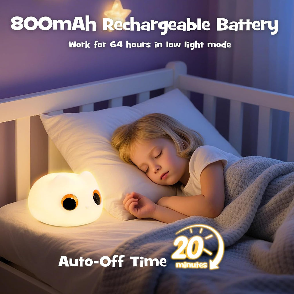 Squishy Cat Night Light 2 Brightness Adjustable Cute Big Eyes Kitty Light with 20mins Timer Nursery Breastfeeding Nightlight Rechargeable…