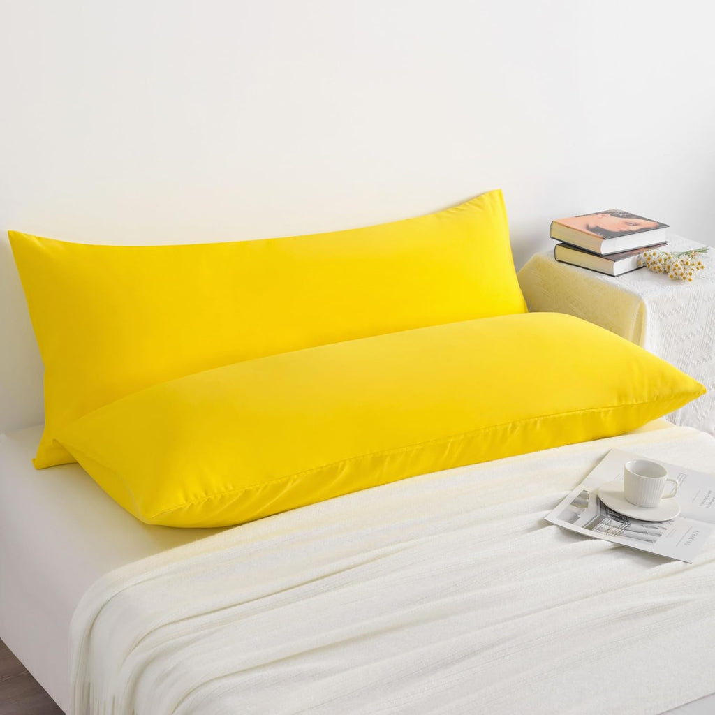 Ntbay Body Pillow Cases Set, 2 Pack Brushed Microfiber 20x54 Inches, Soft, Wrinkle, Fade, Stain Resistant Yellow Pillow Cases with Envelope…