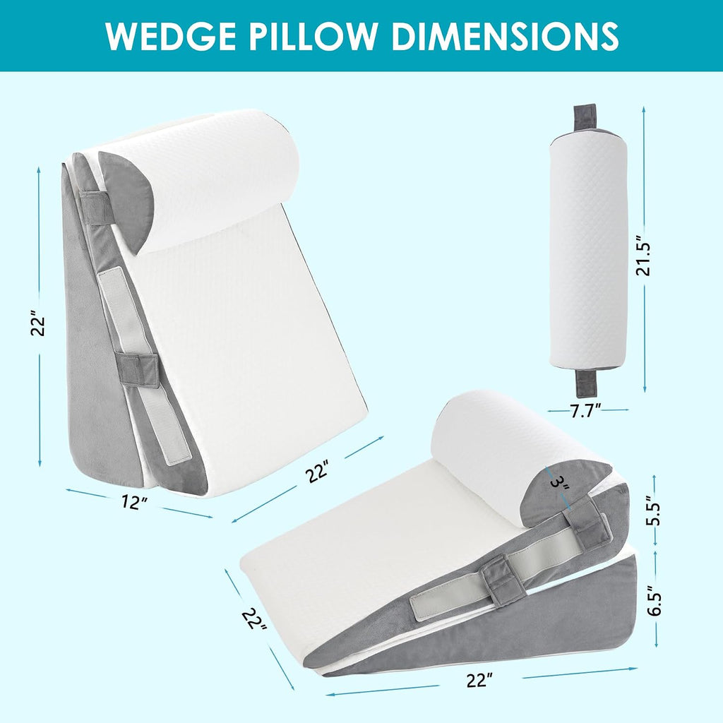 Wgakced 3Pcs Wedge Pillow Set for After Surgery, Acid Reflux Relief, Adjustable Bed Wedge Pillows for Sleeping, Anti Snore, Memory Foam Trian…