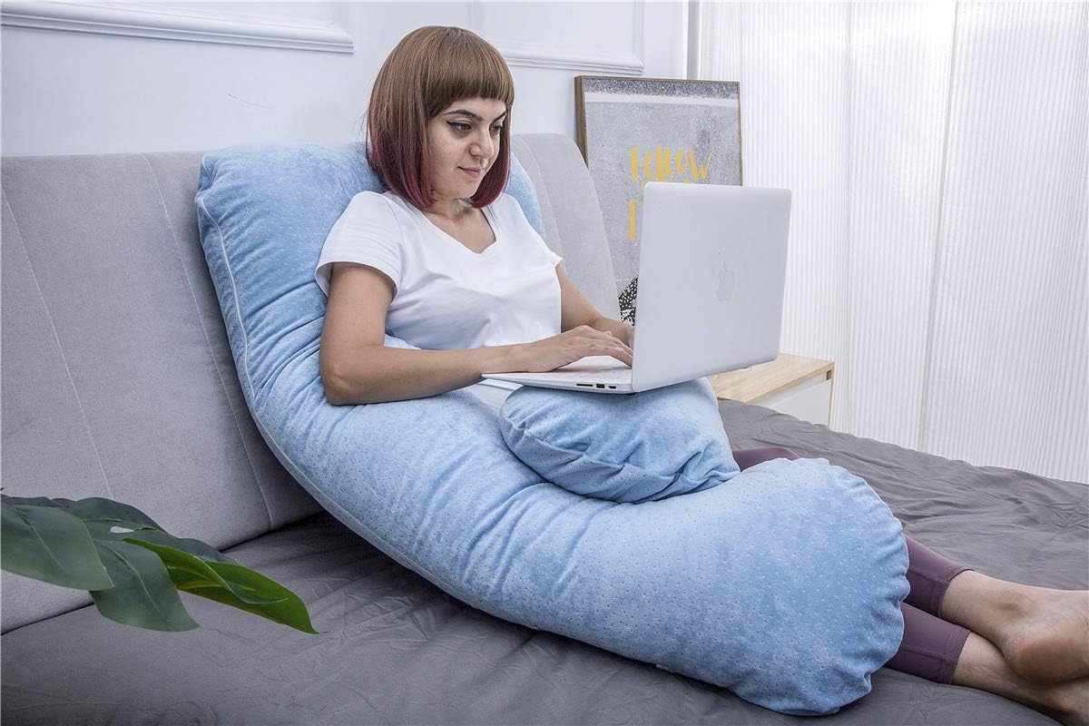 Moonpine MOON PINE Pregnancy Pillow, U Shaped Full Body Pillow for Maternity Support, Sleeping Pillow with Cover for Pregnant Women (Blue)…