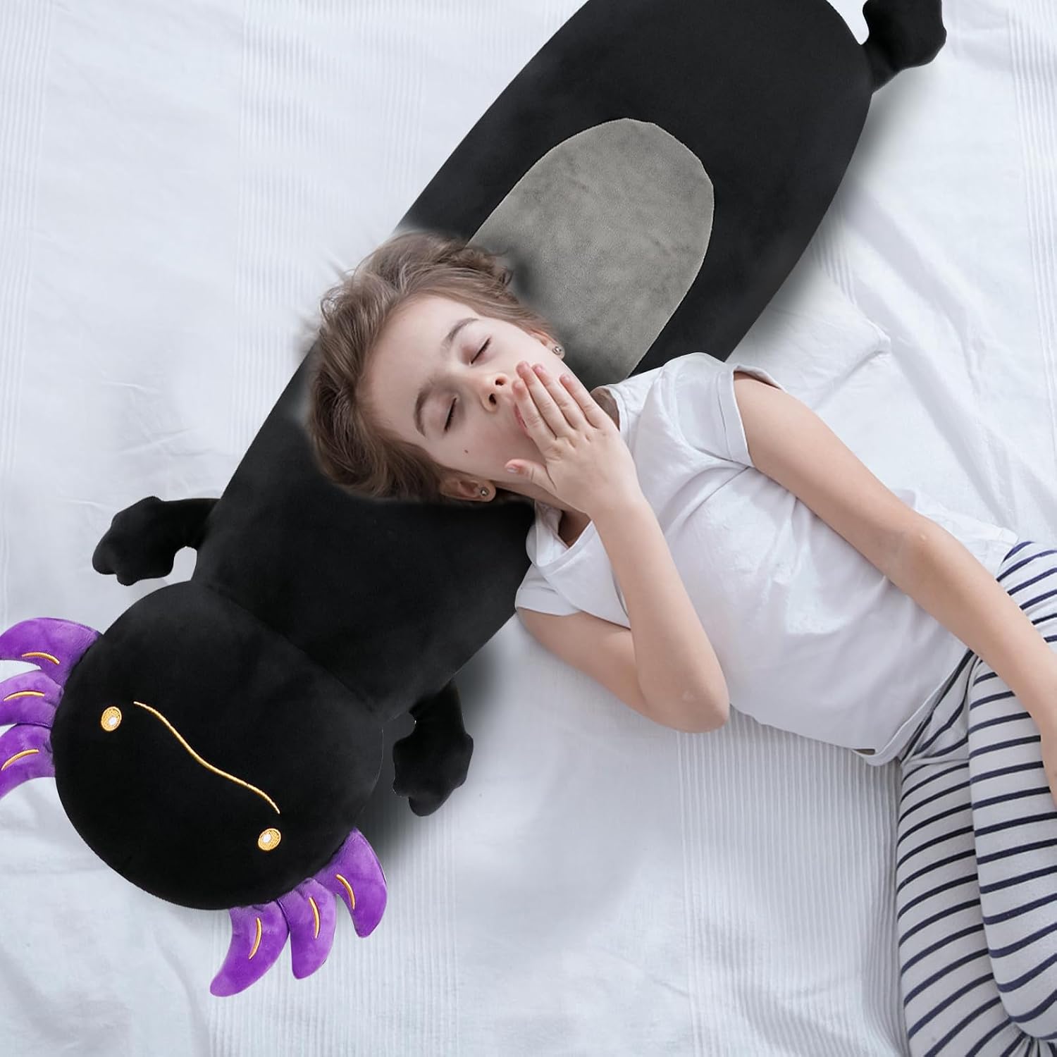 22 Inch Black Axolotl Stuffed Animal, Soft Fluffy Long Axolotl Plush Body Pillow, Cute Salamander Hugging Pillow, Plushies Toy Gift for…