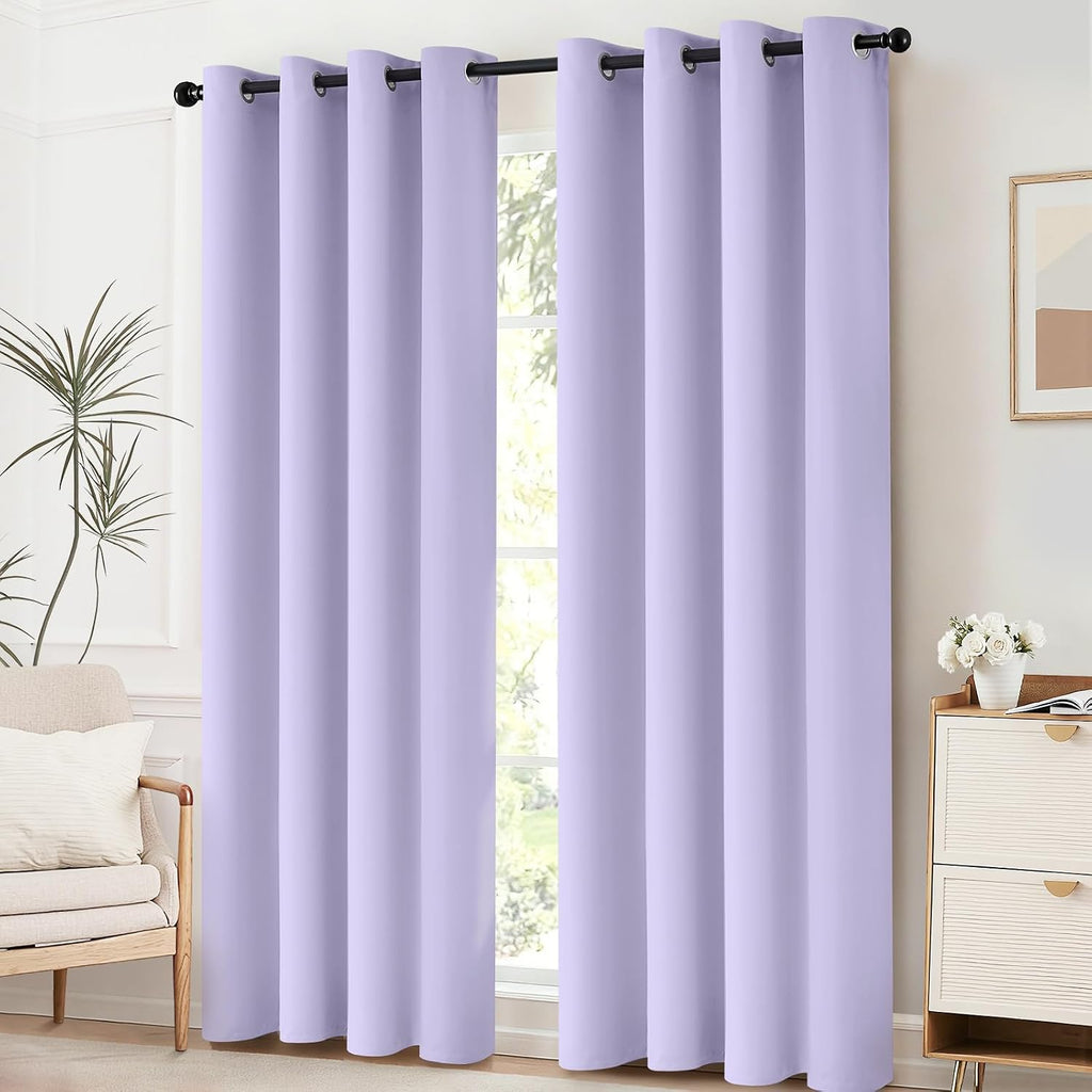 Yakamok Room Darkening Grommet Window Drapes Thermal Insulated Light Blocking Blackout Curtains for Bedroom(52Wx72L, Lilac,2 Panels)