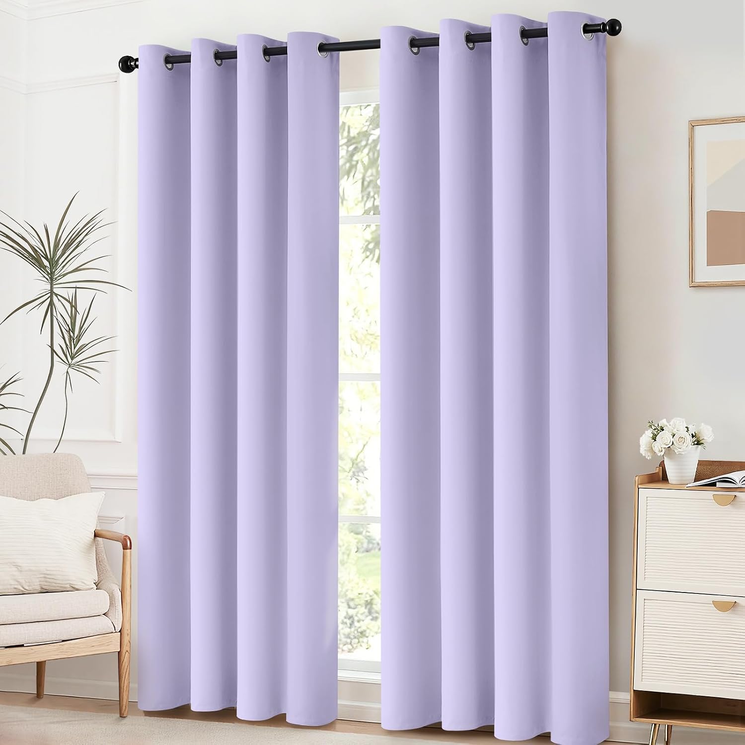 Yakamok Room Darkening Grommet Window Drapes Thermal Insulated Light Blocking Blackout Curtains for Bedroom(52Wx72L, Lilac,2 Panels)