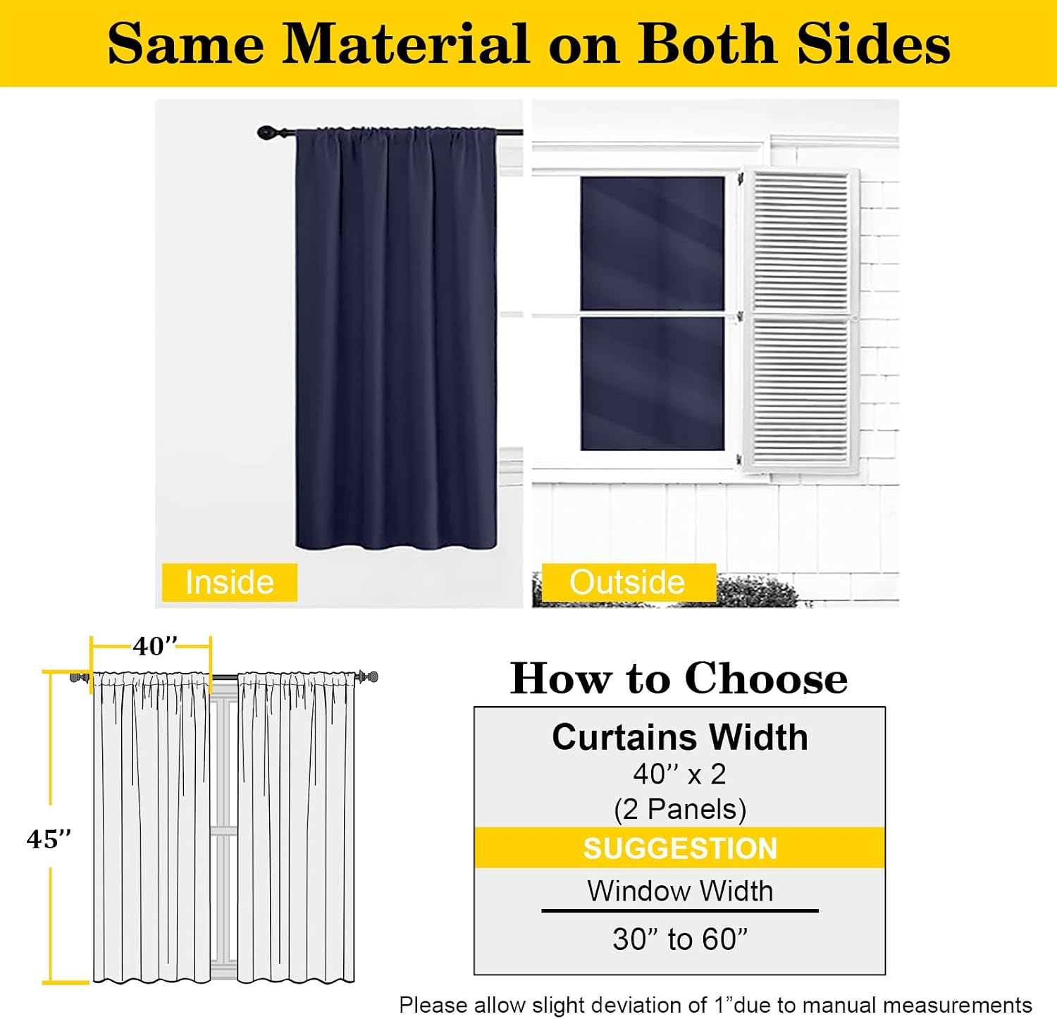 WelvetBLK Navy Blue Room Darkening Curtains for Bedroom Living Room 45 Inch Length 2 Panels Set, Soft Solid Thermal Insulated Rod Pocket Sh…