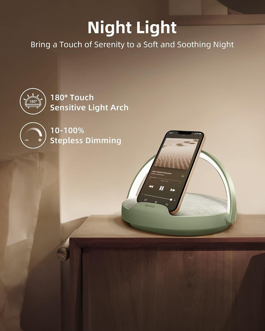 EZVALO Bedside Lamp with Wireless Charger, 4 in 1 Dimmable LED Night Light, Nightstand Touch Lamp, Portable Bluetooth Speaker, Birthday…