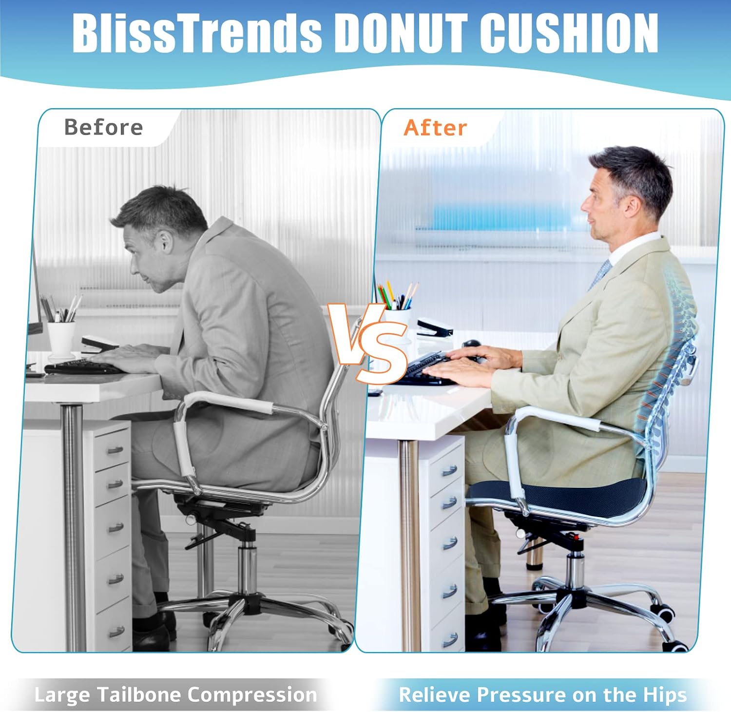 BlissTrends Donut Pillow Seat Cushion, Donut Chair Cushions for Postpartum Pregnancy & Hemorrhoids, Tailbone Cushion, Memory Foam Lifting Cush…