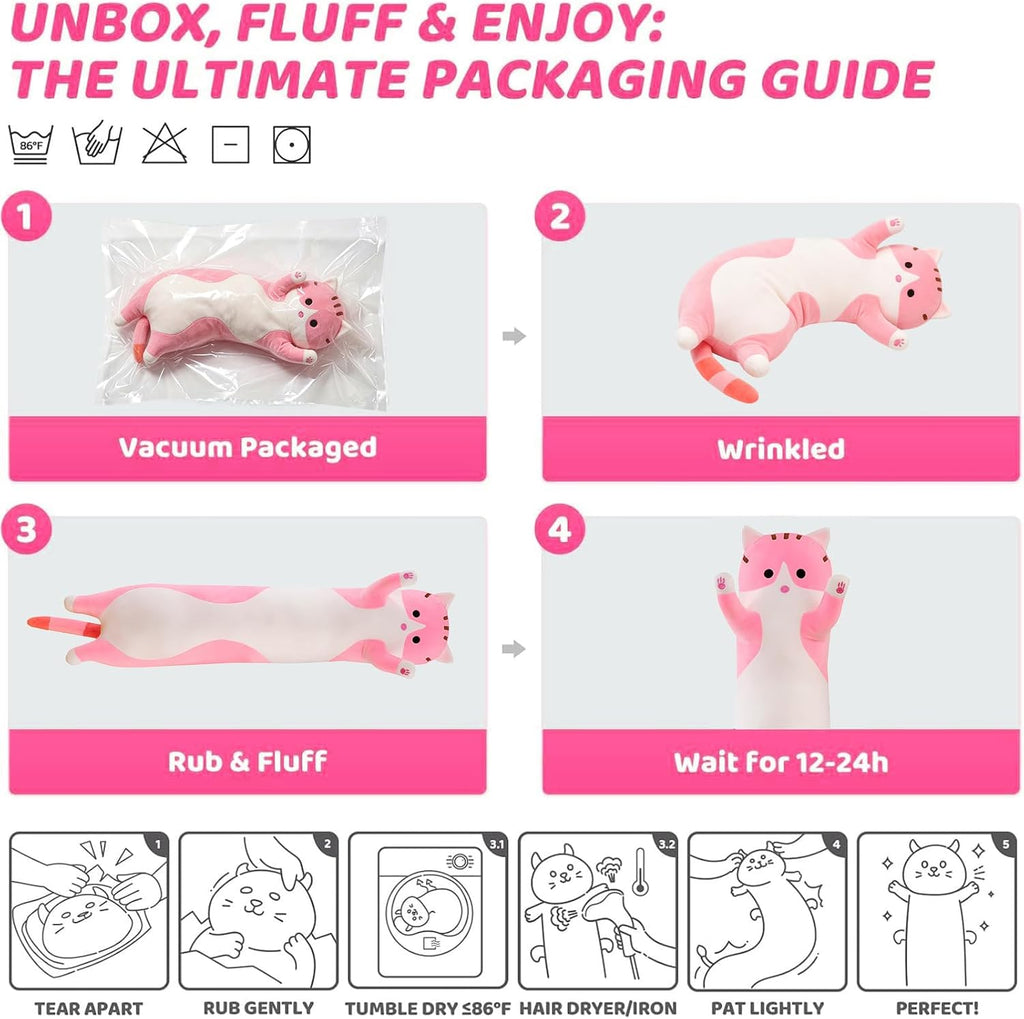 shangman Lovely Plush Cat Doll Cute Cartoon Soft Stuffed Kitten Long Throw Sleeping Pillow Doll Toy Gift for Kids Girlfriend Multiple…