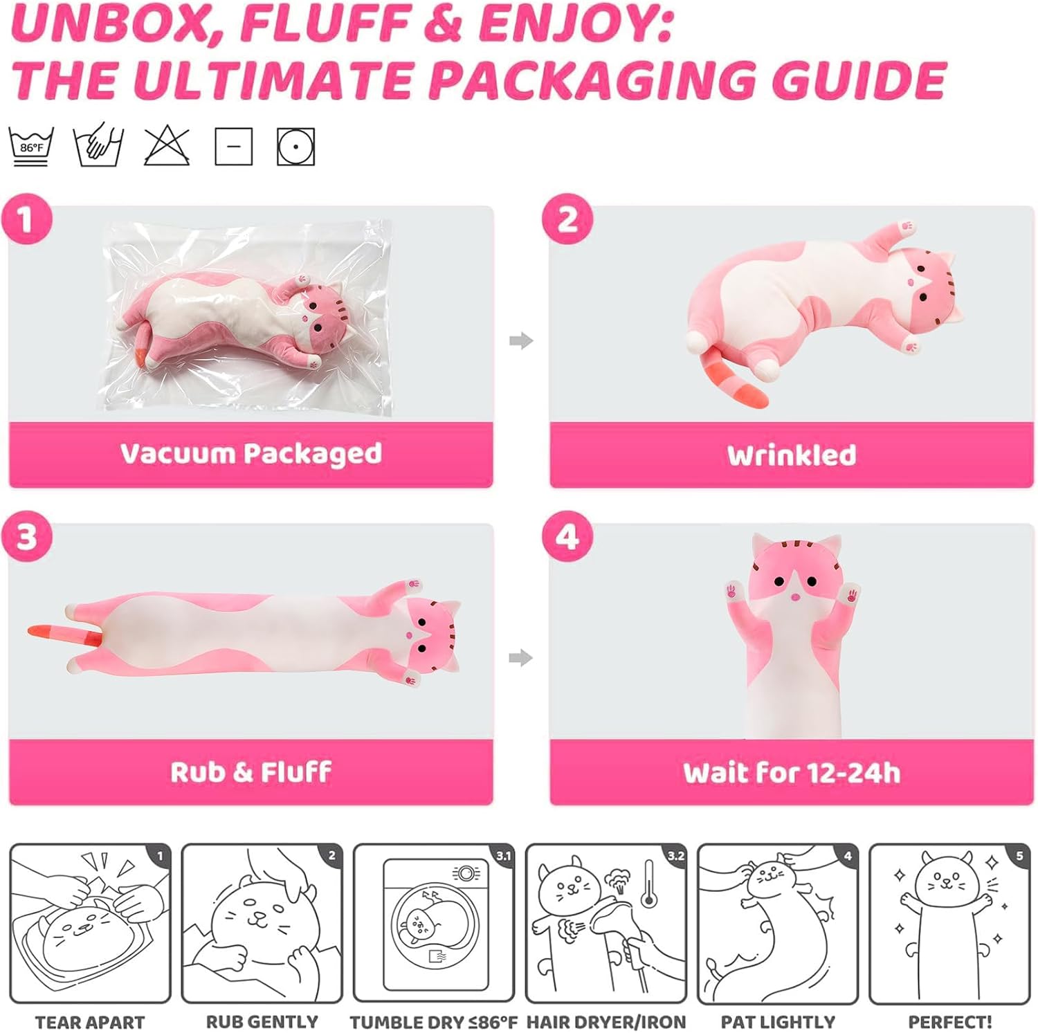 shangman Lovely Plush Cat Doll Cute Cartoon Soft Stuffed Kitten Long Throw Sleeping Pillow Doll Toy Gift for Kids Girlfriend Multiple…