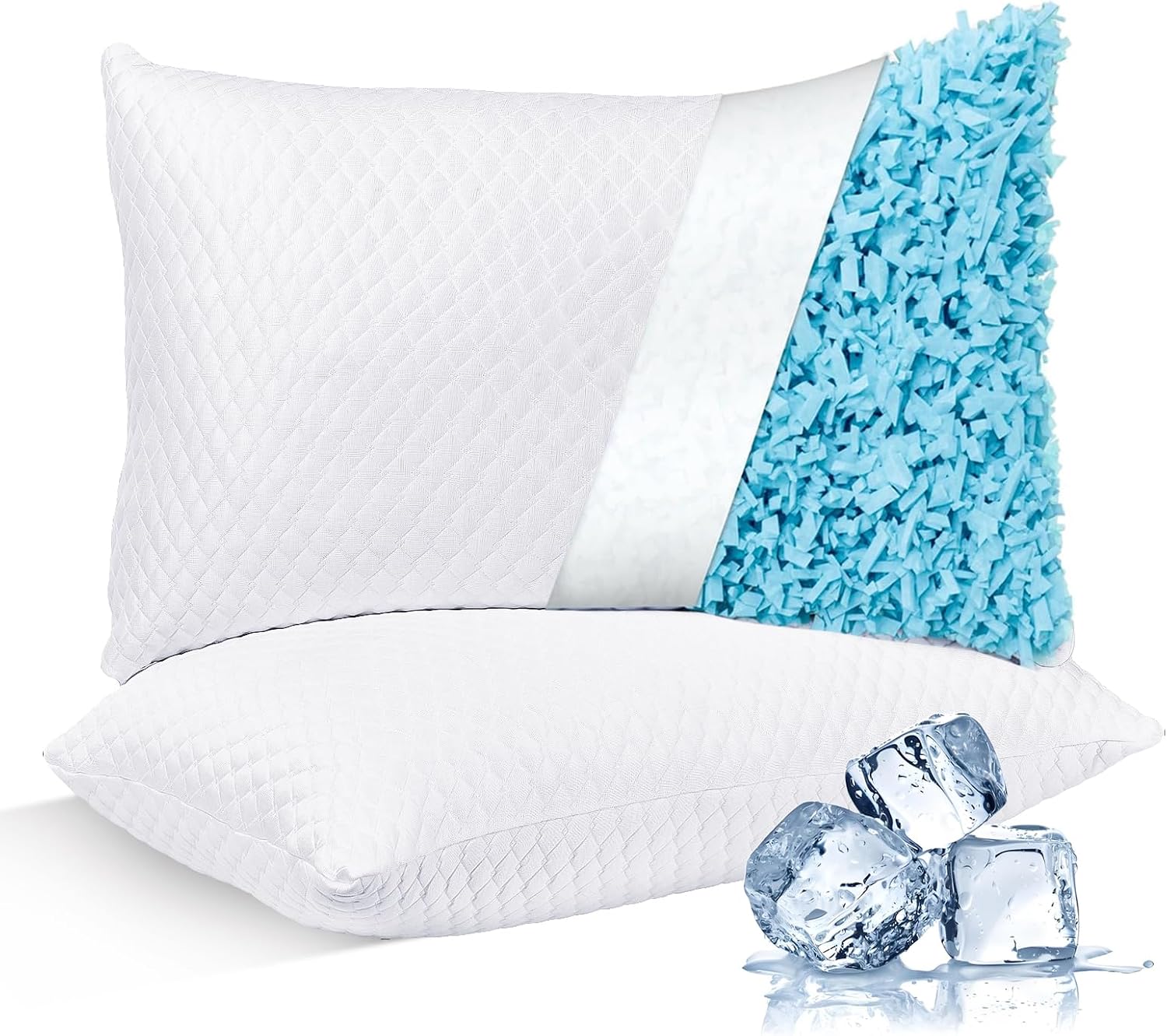 NTCOCO Cooling Bed Pillows King Size Pack of 2 for Sleeping Shredded Memory Foam Bed Pillows Adjustable Gel for Side Stomach Back…