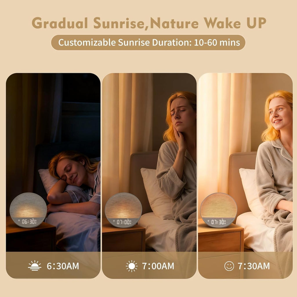 Dynamic Sunrise Alarm Clock with Bluetooth Speaker, Remote Control, Dual Alarms, Tap-to-Snooze, Display Off Mode, 36 Sounds + 15…
