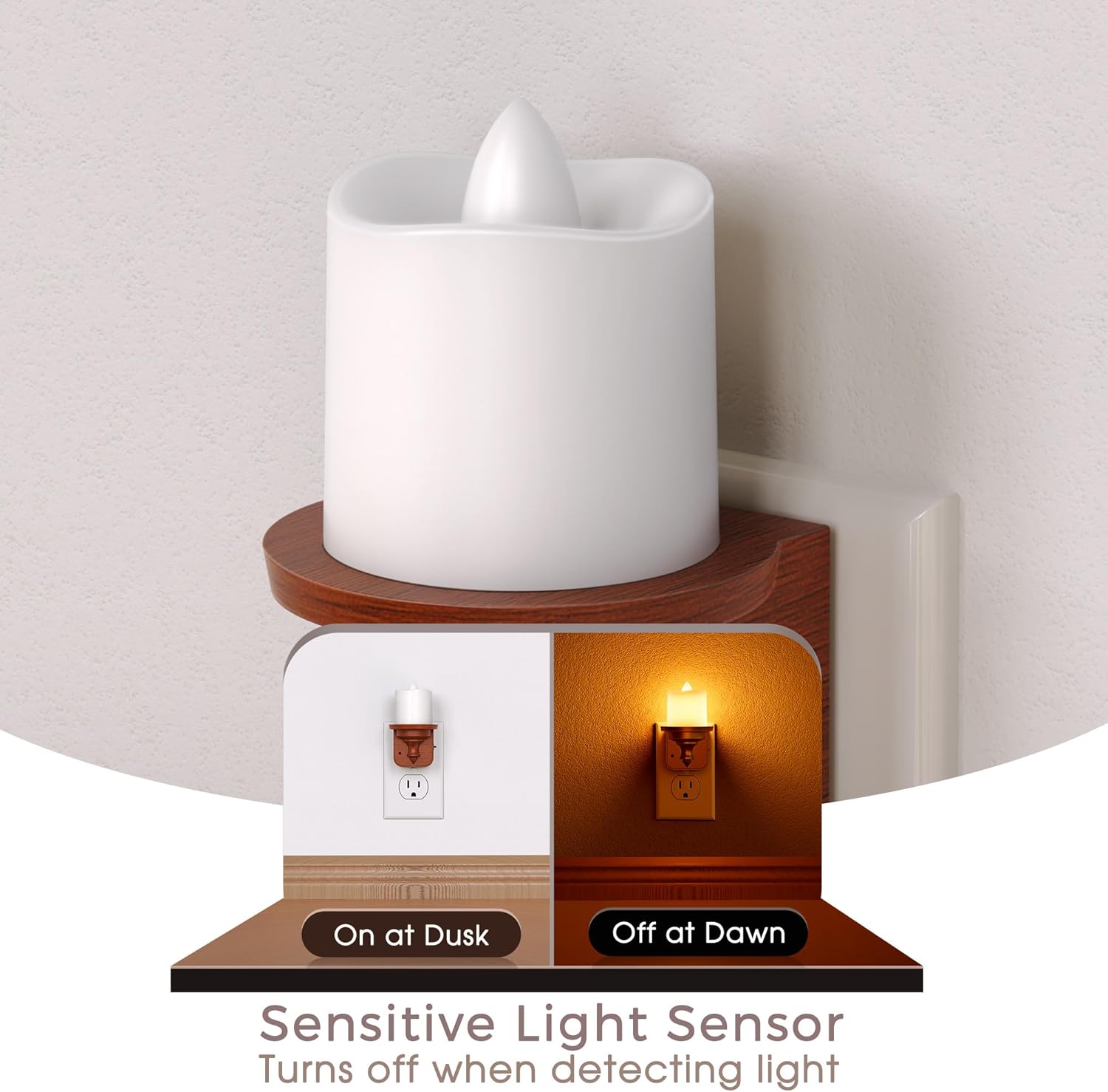 Briignite Candle Night Light, Amber Night Lights Plug into Wall 2 Pack, LED Vintage Night Light with Light Sensor, 0-100LM Dimmable…