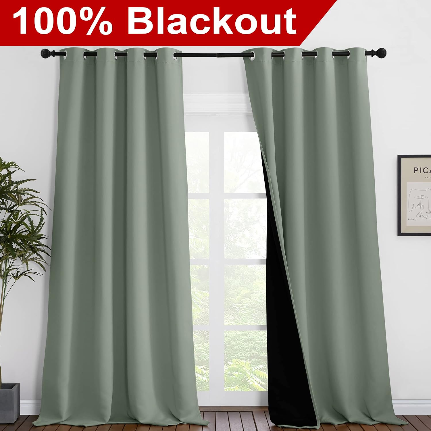 Nicetown Full Shading Curtains for Windows, Super Heavy-Duty Black Lined Blackout Curtains for Bedroom, Privacy Assured Window Treatment (G…