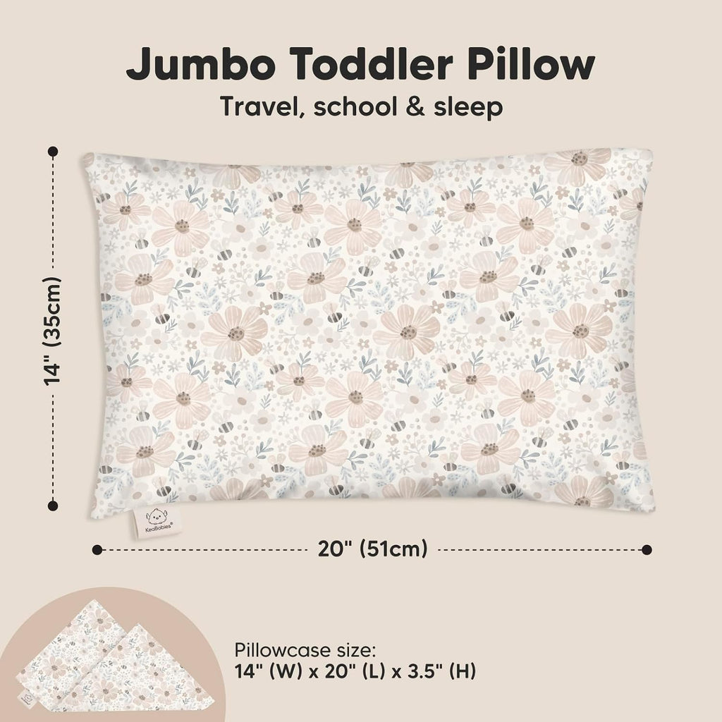 KeaBabies Toddler Pillow with Pillowcase, Jumbo 14X20 - Soft Organic Cotton Toddler Pillows for Sleeping - Machine Washable - Perfect for…