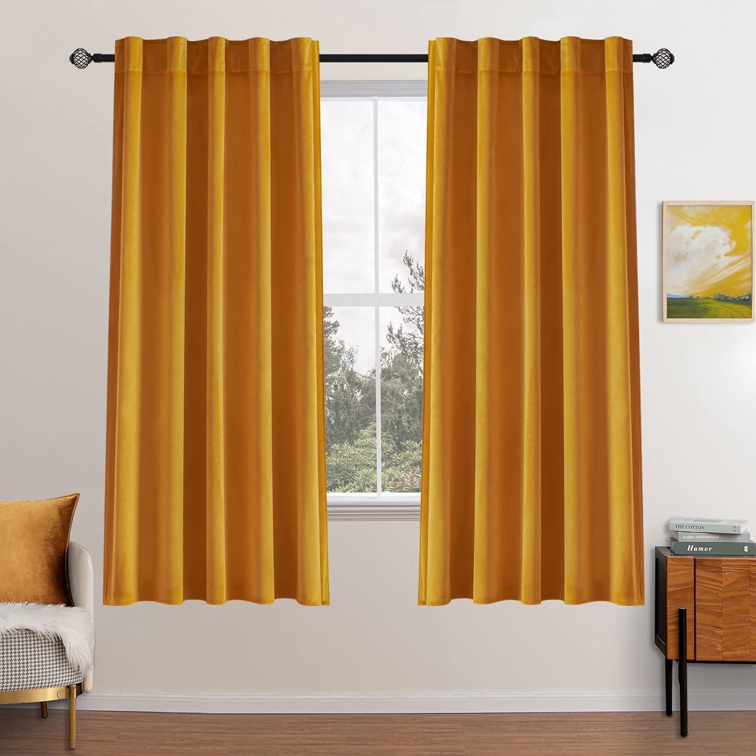 Miulee Velvet Curtains 63 inch Length 2 Panels - Luxury Blackout Curtains for Bedroom Living Room Thermal Insulated Fall Decor Super Soft W…