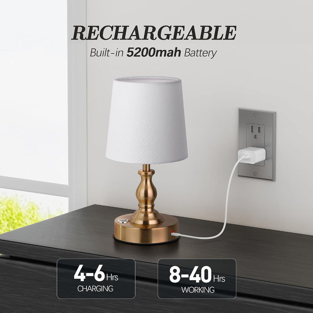 PARTPHONER Mini Cordless LED Table Lamp, 5200mAh Rechargeable Battery Operated Lamp, 3-Level Brightness, Touch Dimmable Desk Lamp…