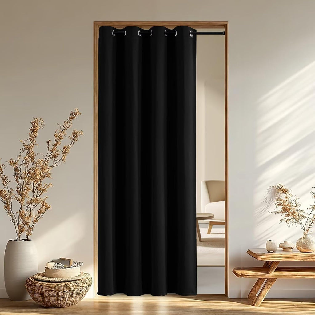 Igemaeve Black Blackout Doorway Curtains 96 Inch Length, Closet Curtain for Open Closet, Grommet Energy Saving Thermal Insulated for French…