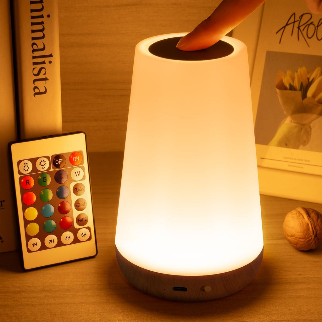Auxmir Rechargeable LED Night Light, Touch & Remote Control Bedside Lamp with 13 Colors, 5 Brightness Levels, Portable Table Lamp for…