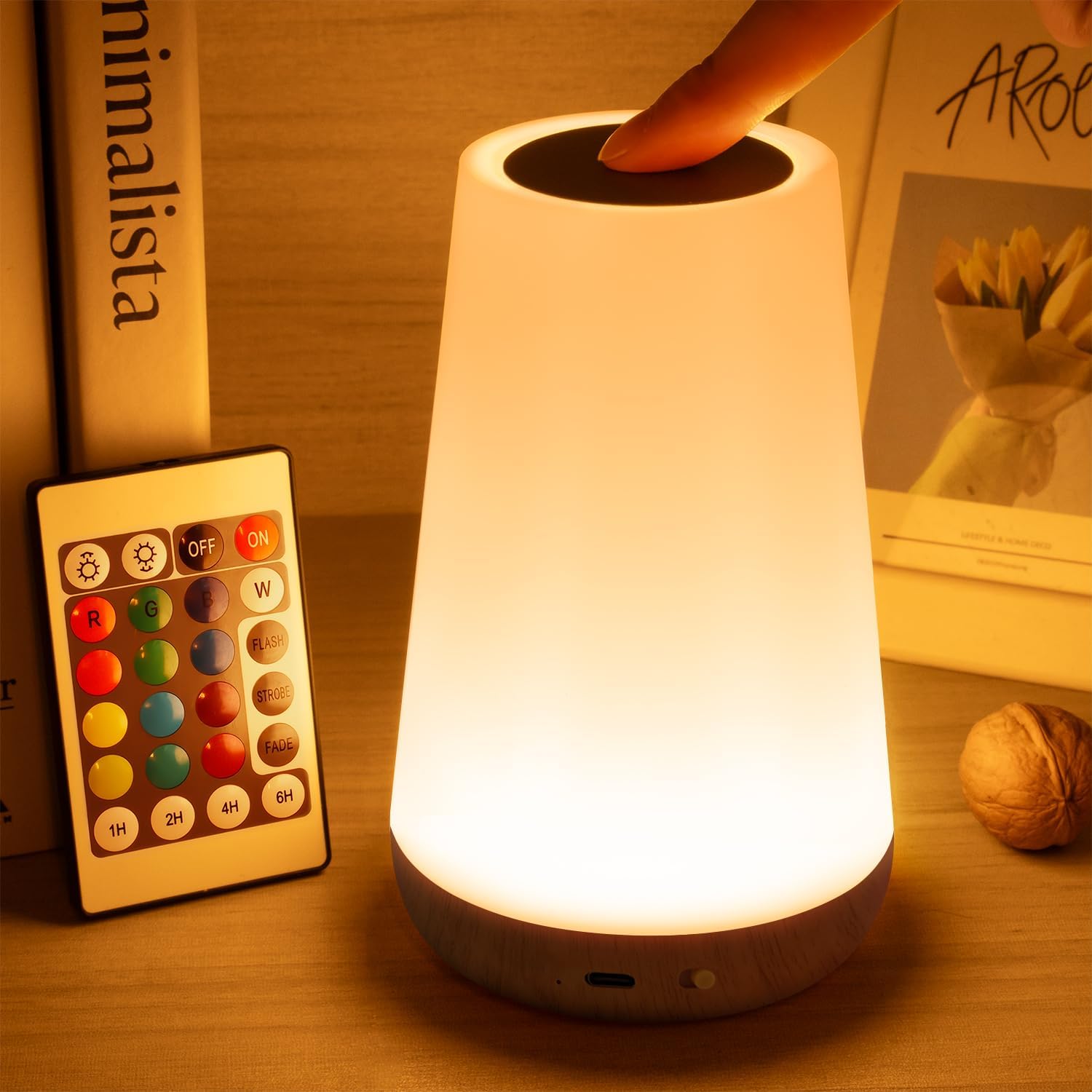 Auxmir Rechargeable LED Night Light, Touch & Remote Control Bedside Lamp with 13 Colors, 5 Brightness Levels, Portable Table Lamp for…