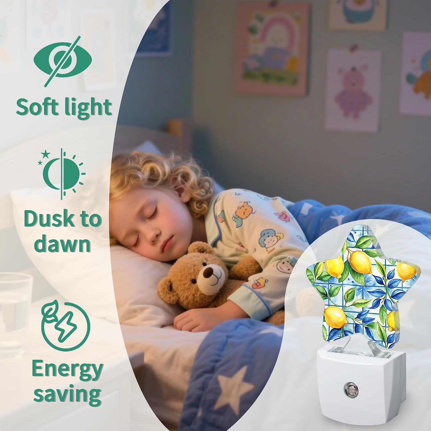 Star Night Light Plug in, Lemon Dusk to Dawn Sensor Night Light, Soft Glow Lamp for Kids Bedroom Nursery Hallway Bathroom, Energy Saving…