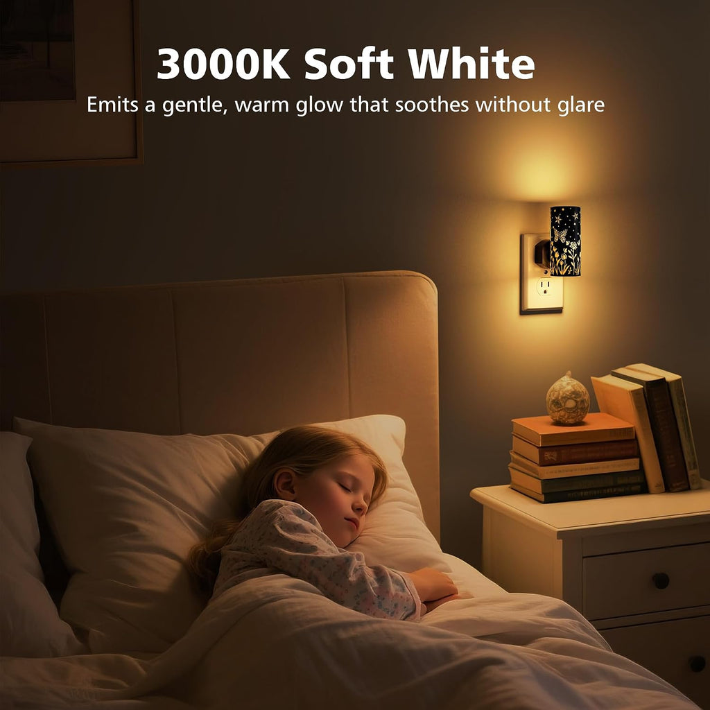 LED Night Lights Plug into Wall, 2-Pack 3000K Bright Plug in Nightlights, Dusk-to-Dawn, Dimmable 0-100LM, Auto-On/Off, Home Decor for…