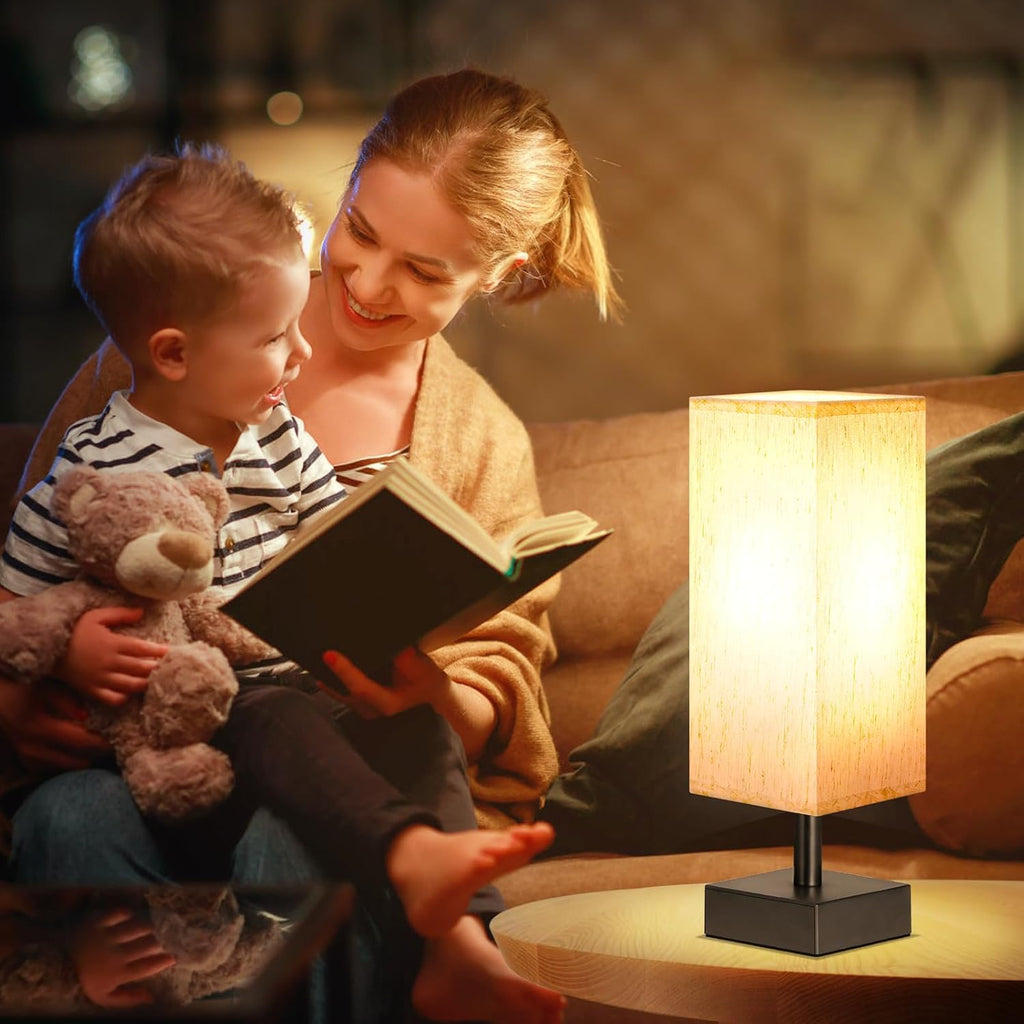 aooshine Small Table Lamp for Bedroom - Bedside Lamps for Nightstand, Minimalist Night Stand Light Lamp with Square Fabric Shade, Desk…