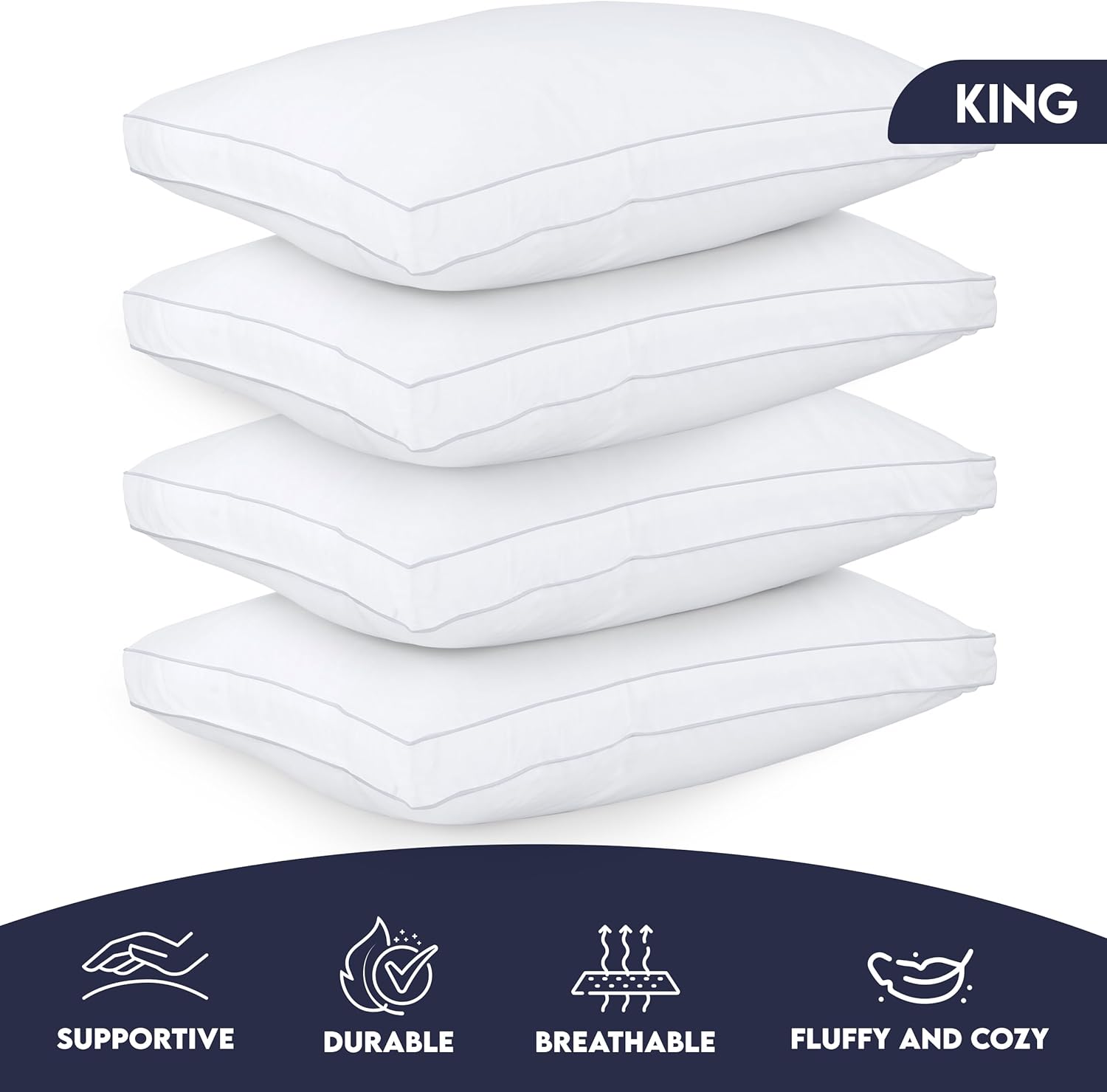 Utopiabedding Utopia Bedding Bed Pillows for Sleeping King Size (White), Set of 4, Soft & Fluffy Pillow with Down Alternative Filling, Cool…