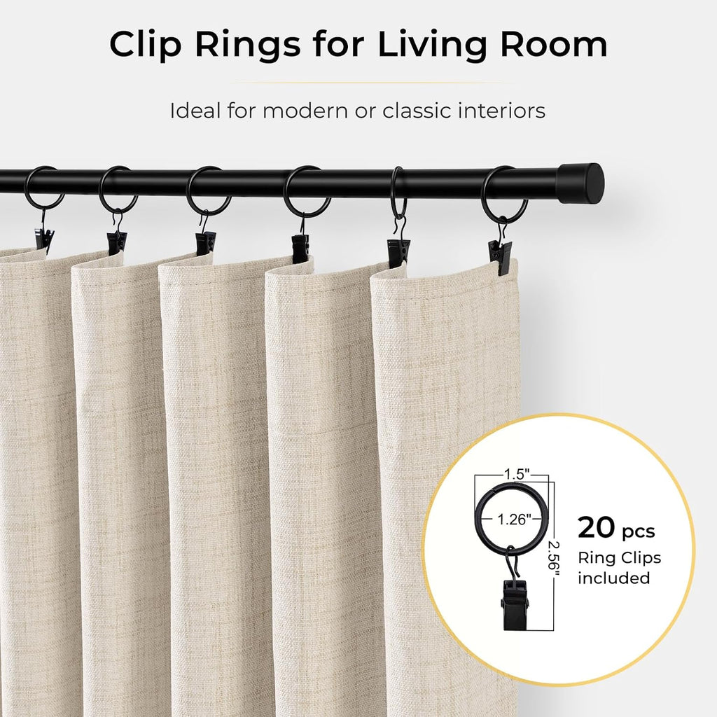 INOVADAY 100% Blackout Curtains for Bedroom, Black Out Curtains 96 Inch Long, Clip Rings Linen Blackout Drapes, Thermal Insulated Room…