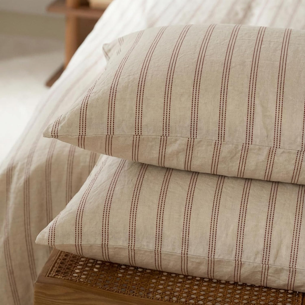 mixinni Striped Duvet Cover Set Queen Size, 3 Piece Cotton Linen Blend Bedding Set, Vintage Stripe Comforter Cover with Pillowcases, Soft B…