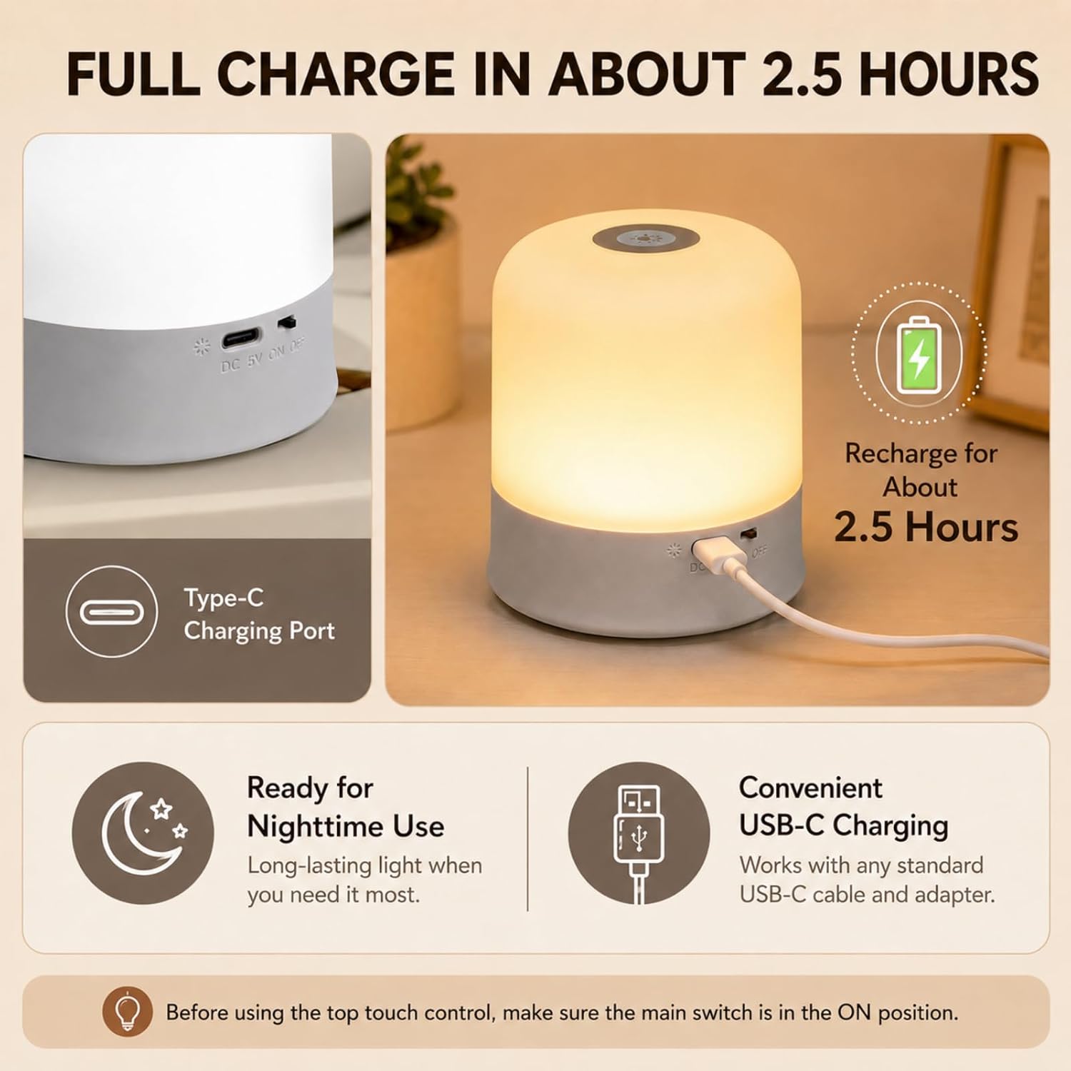 Portable Baby Night Light, 3 Color Egg Lights for Nursery, 2400mAh, Small Rechargeable LED Lamp, Dimmable Touch Nightlight for Newborn…