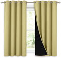Nicetown 100% Blackout Curtains with Black Liners, Thermal Insulated Full Blackout 2-Layer Lined Drapes, Noise Cancellation Window Drapes f…