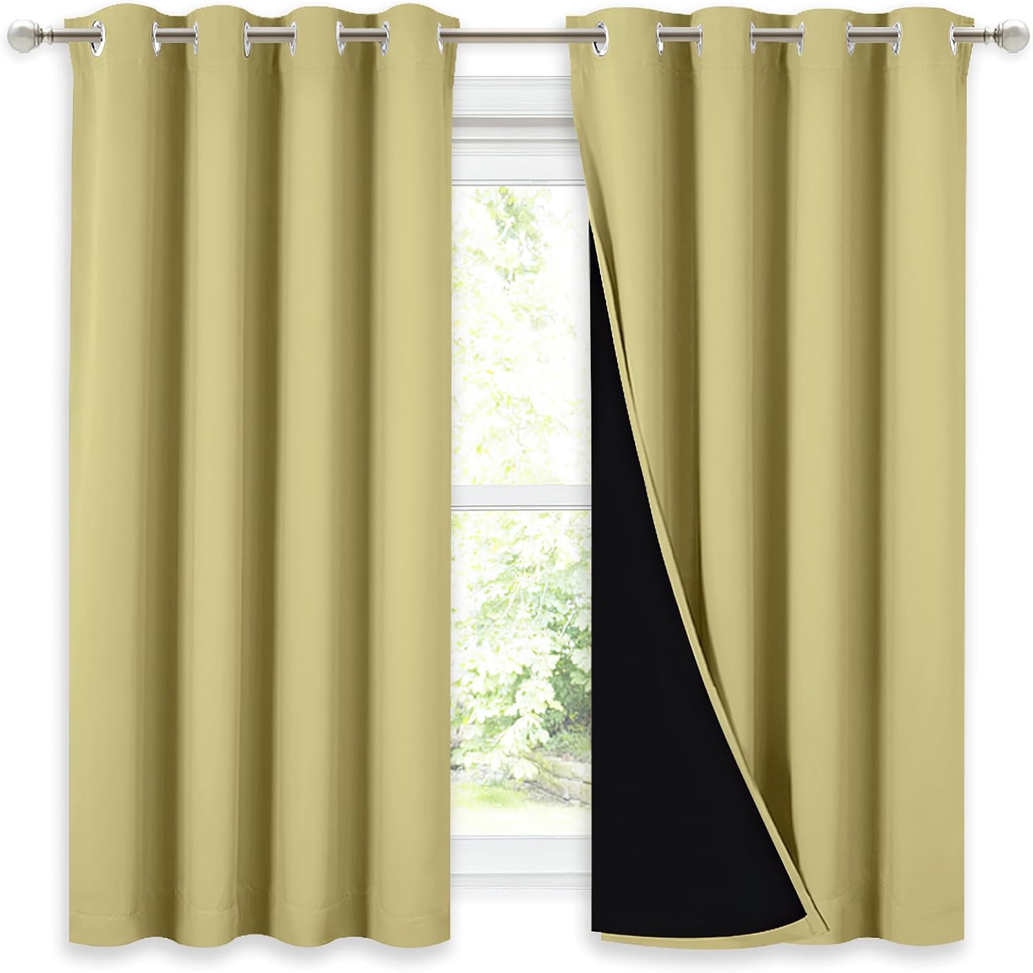 Nicetown 100% Blackout Curtains with Black Liners, Thermal Insulated Full Blackout 2-Layer Lined Drapes, Noise Cancellation Window Drapes f…