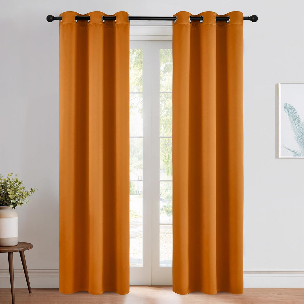 NICETOWN Room Darkening Cafe Satin Curtains for Small Windows, 42" Wide by 84" Long, 2 Panels, Orange, Grommet Privacy Faux Silk Blackout…