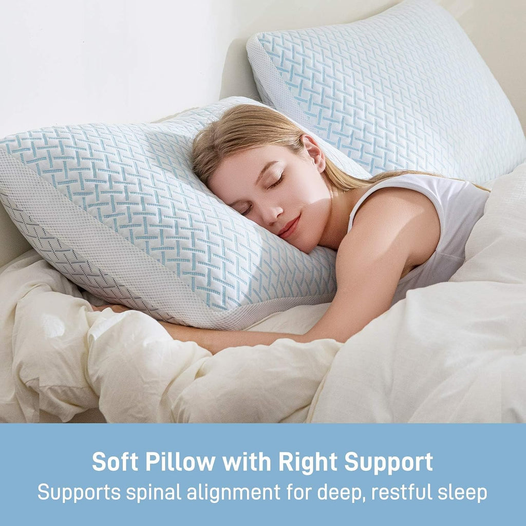 Ankwos Shredded Memory Foam Cooling Soft Bamboo Viscose Pillows Queen Size Set of 2, Adjustable Hypoallergenic Hotel Quality Pillow for…