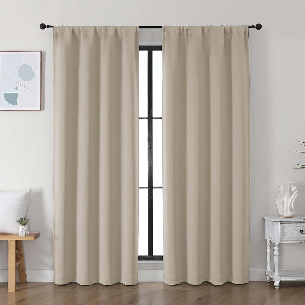 Simplebrand Ava Biscotti Beige Blackout Curtains for Bedroom 72 Inch Length 2 Panels Set, Privacy Thermal Insulated Rod Pocket Door Window…