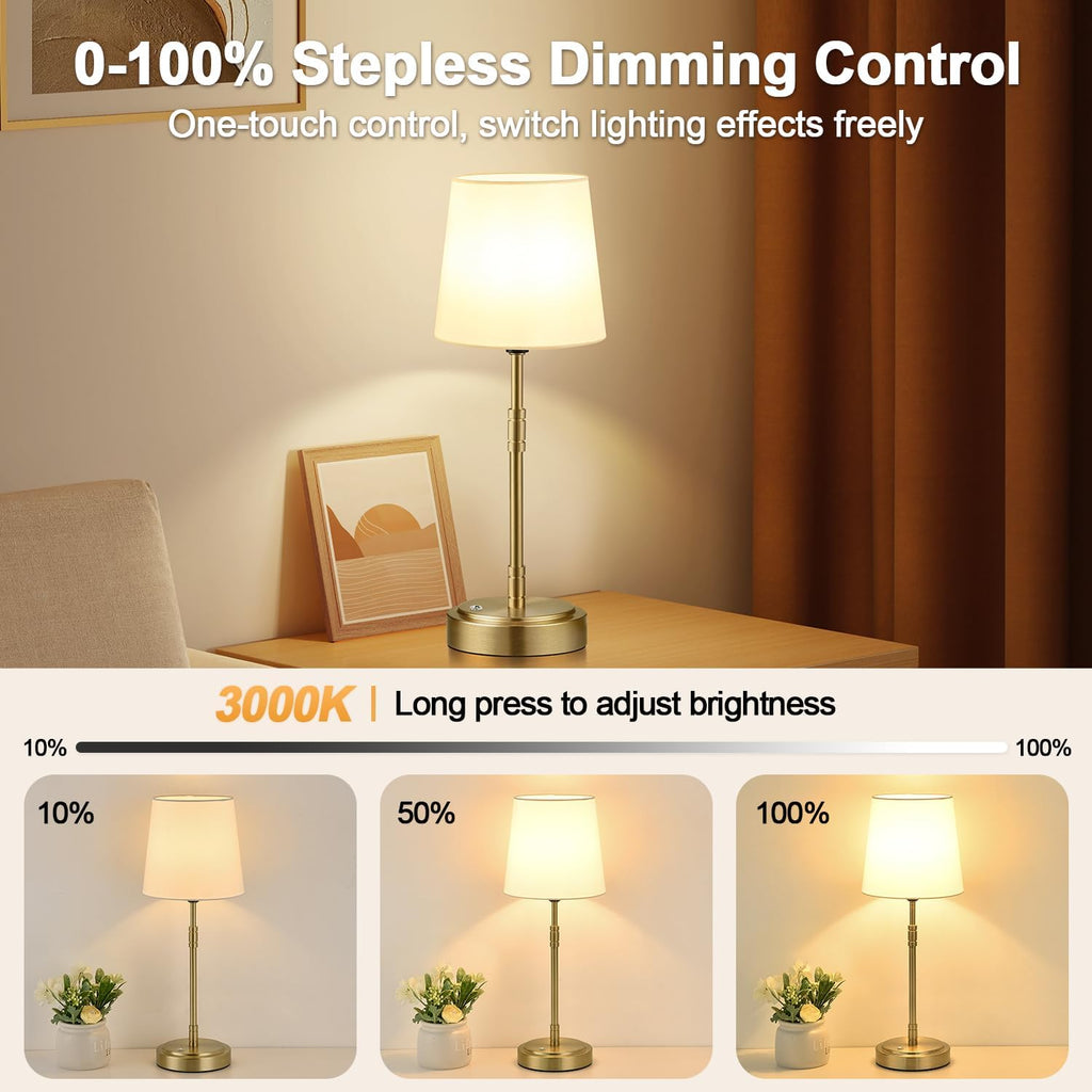 Cordless Table Lamps Set of 2 – Battery Operated Lamp with 7500mAh Rechargeable Battery, Stepless Dimmable Vintage Brass Desk Wireless…