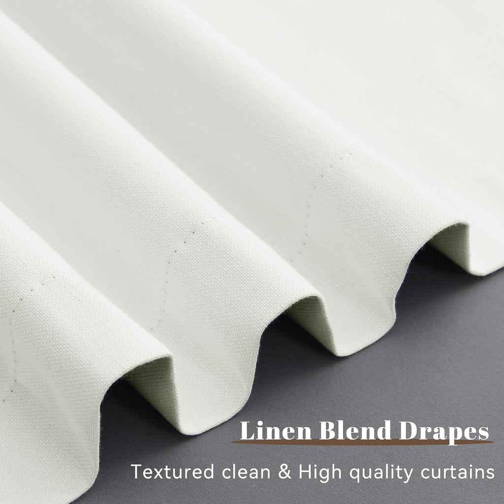 Guken Ivory Linen 100% Blackout Curtains for Bedroom 90 Inches Long 2 Panels Set Textured Hook Belt Light Blocking Thermal Insulated Soundp…