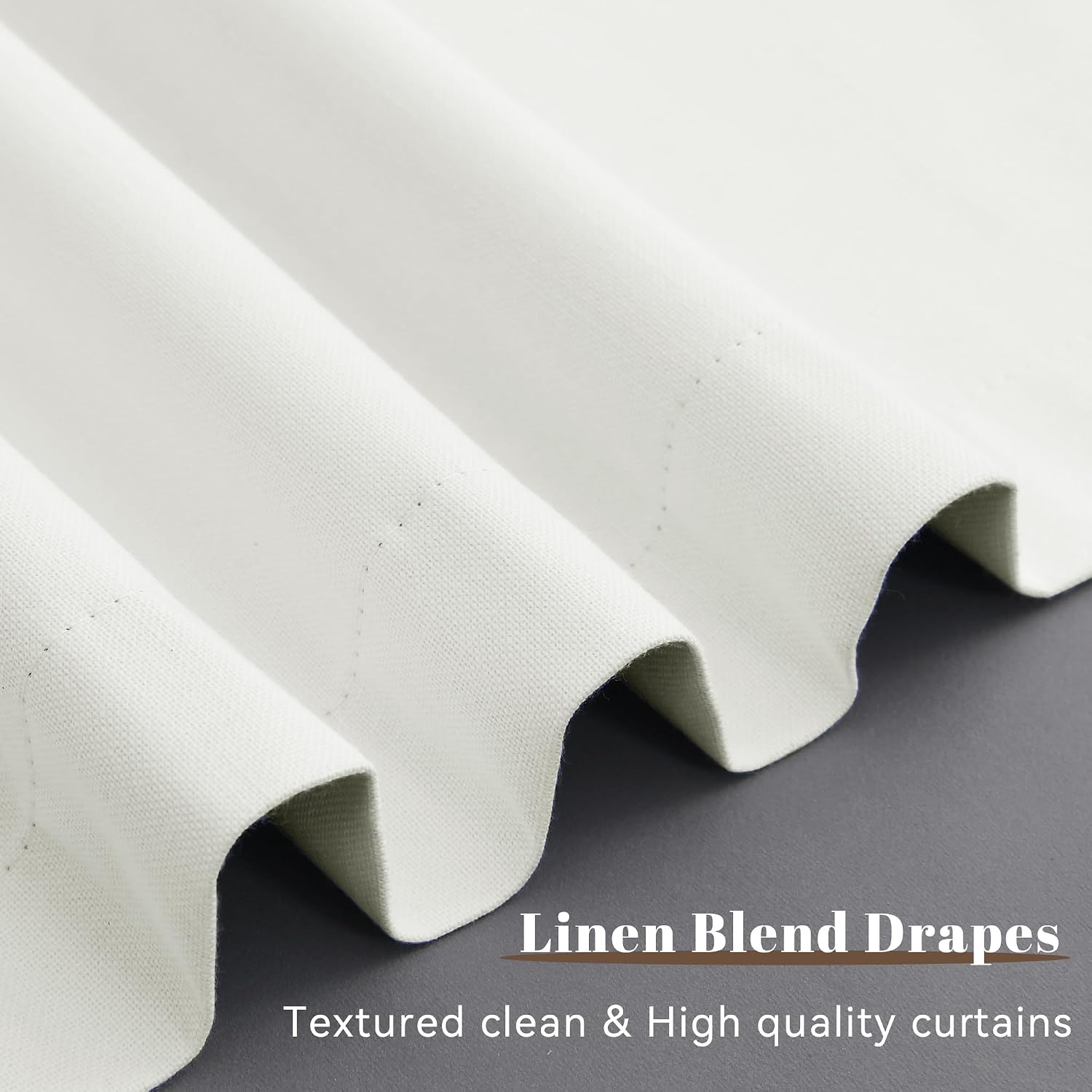 Guken Ivory Linen 100% Blackout Curtains for Bedroom 90 Inches Long 2 Panels Set Textured Hook Belt Light Blocking Thermal Insulated Soundp…
