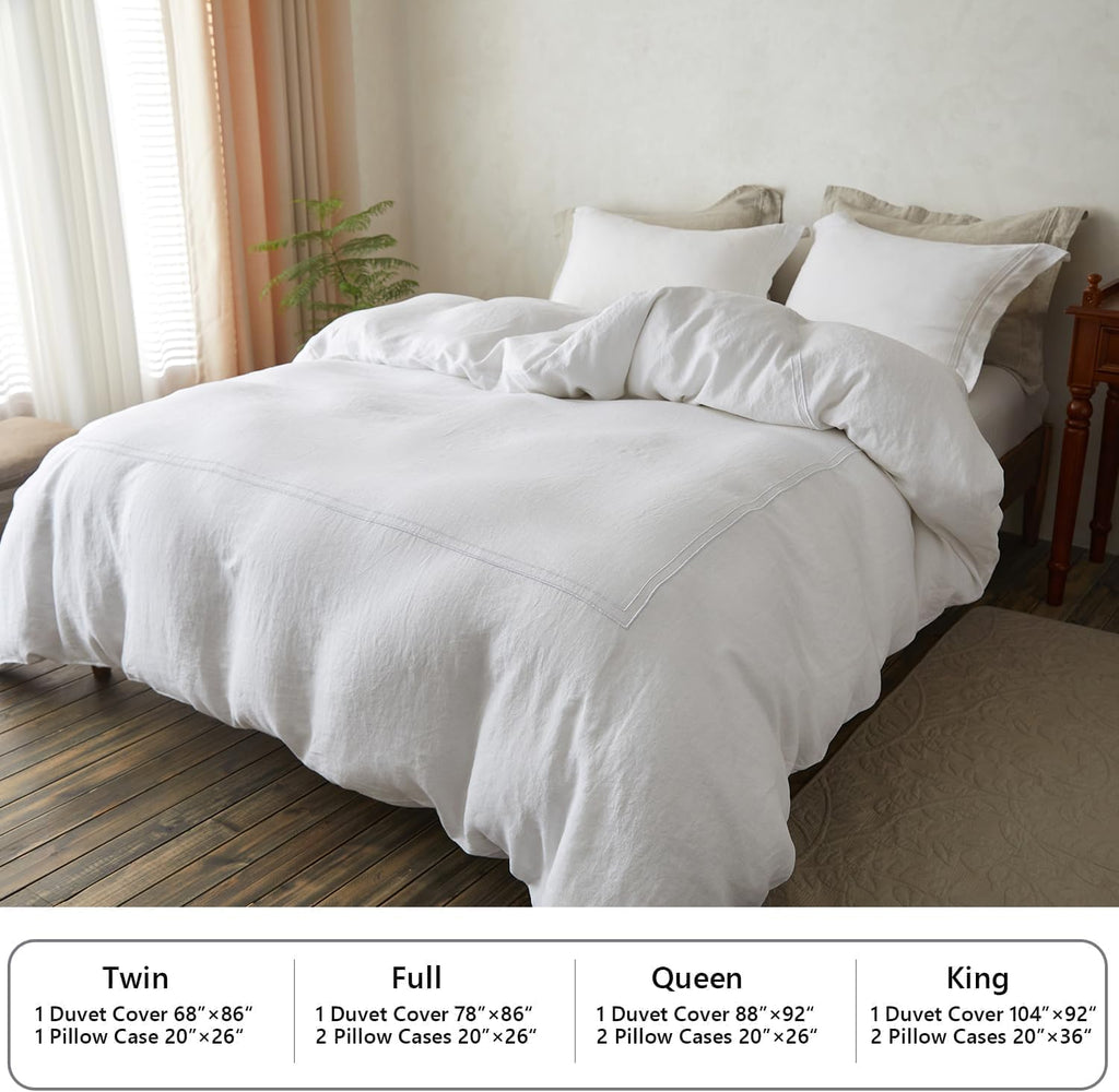 Simple&Opulence 100% Washed Linen Duvet Cover Set 78"x86" - 3 Pieces Soft Farmhouse Comforter Cover Set Double Embroidered with Button…