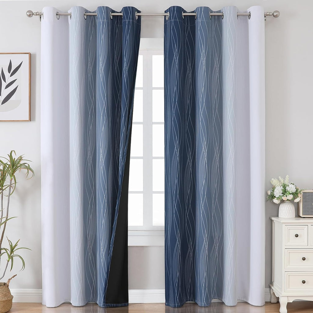 Estelartextiler Estelar Textiler Navy Blue and Greyish White Blackout Curtains 108 Inches Long, Thermal Insulated Long Curtains for Bedroom…